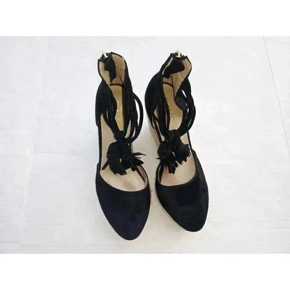 Raye Womens Dixie Espadrilles Heel Black Suede Tassel High Almond Toe Zipper 7 - Picture 11 of 11